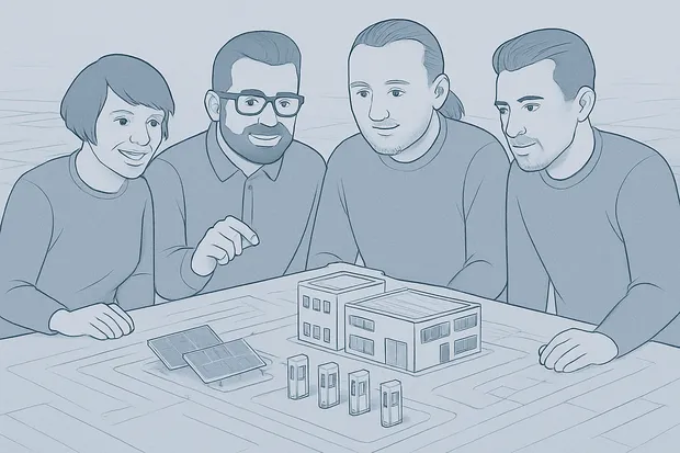 Illustration: das PLANRG-Team bespricht ein Anlagenmodell